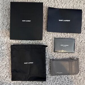 Used lovely Saint Laurent Gray Leather Card Holder with Zip